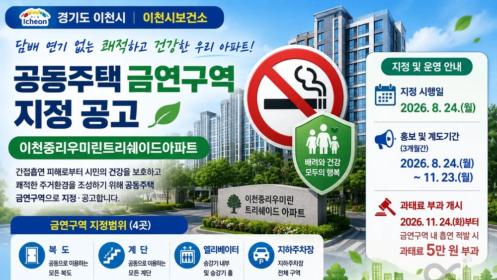 이천시, '우미린트리쉐이드' 금연구역 지정… 흡연 시 5만 원