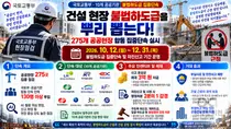 건설 현장 불법하도급 뿌리 뽑는다'… 국토부, 10개 공공기관과 합동으로 275개 공공현장 집중단속 돌입