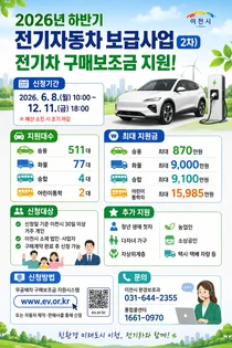 이천시, 2026년 하반기 전기자동차 보급사업 2차 공고... 총 594대 지원