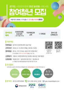 경기도, '사회연대경제 청년 일경험 시범사업' 참여자 200명 모집