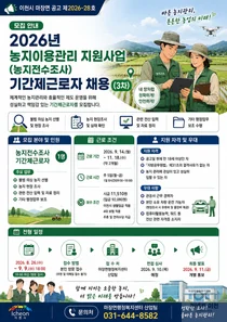 이천시 마장면, 농지조사 근로자 3차 모집… 시급 11,510원 적용