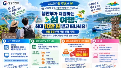 행안부, 1박 이상 섬 여행에 최대 10만 원 지원… 9월 8일 사전 접수