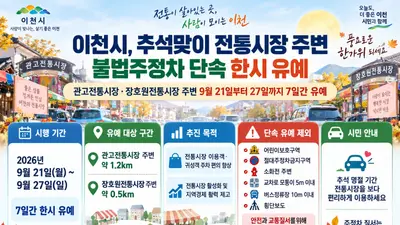 이천시, 추석 앞두고 주정차 단속 푼다. 전통시장 주변 7일간 유예