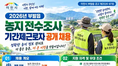 이천시 부발읍, 농지 전수조사 요원 3명 뽑는다… 일당 9만2080원