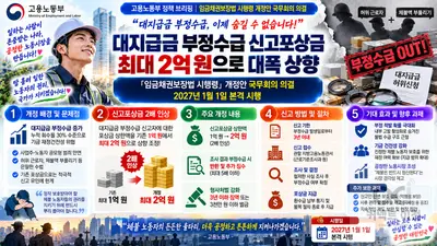 고용노동부, 대지급금 부정수급 뿌리 뽑는다… 신고포상금 최대 2억 원으로 상향