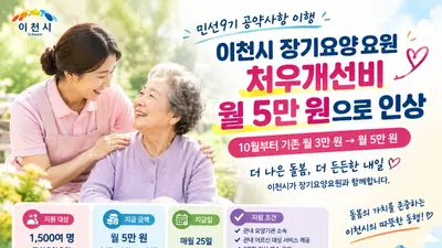 이천시, 장기요양요원 처우개선비 월 5만 원으로 인상…1,500여 명 혜택