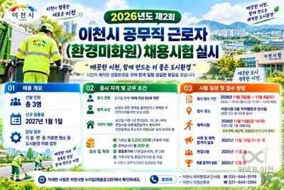 이천시, 2026년 제2회 공무직 근로자(환경미화원) 3명 공개채용 실시… 11월 2일부터 접수 시작