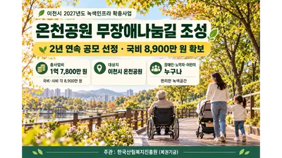 [이천시] 「2027년도 녹색인프라 확충사업」 2년 연속 선정… 국비 8,900만 원 확보해 온천공원 무장애나눔길 조성