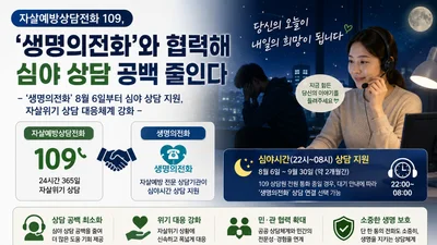 109 자살예방상담, 심야 공백 없앤다… 22시부터 '생명의전화' 연계