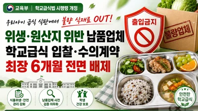 교육부, 불량 식재료 납품 업체 싹 자른다… 최장 6개월 퇴출