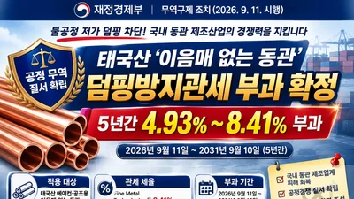 태국산 '이음매 없는 동관' 저가 공세 제동… 5년간 최고 8.41% 관세