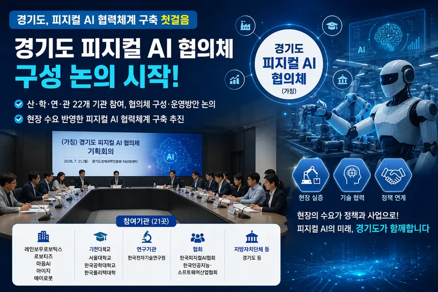 경기도가 21일 경기도경제과학진흥원 R&DB센터 대회의실에서 ‘(가칭) 경기도 피지컬 인공지능(AI) 협의체’ 구성을 위한 첫 기획 회의를 열었다. = 경기도청 제공 / Generated by AI