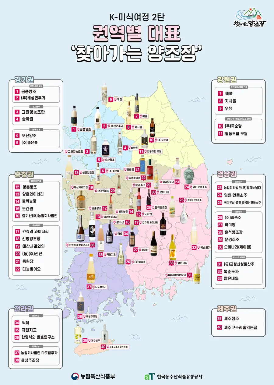K-미식여정 2탄, 권역별 대표「찾아가는 양조장」지도 = 농림축산식품부 제공