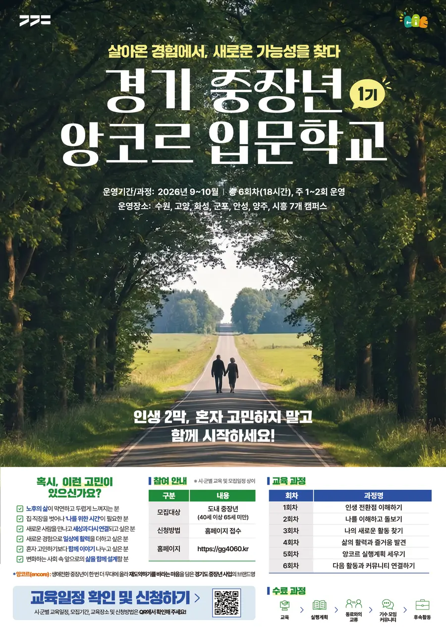 경기도, ‘중장년 앙코르 입문학교’ 1기 참여자 200명 모집 = 경기도청 제공