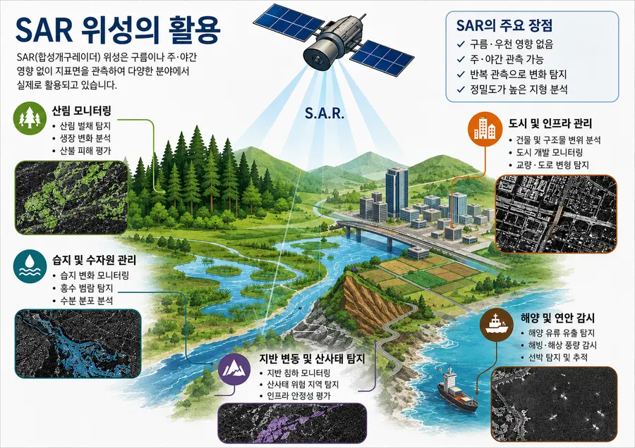 SAR 위성의 실제 활용사례 및 주요 장점 = 기후에너지환경부 제공